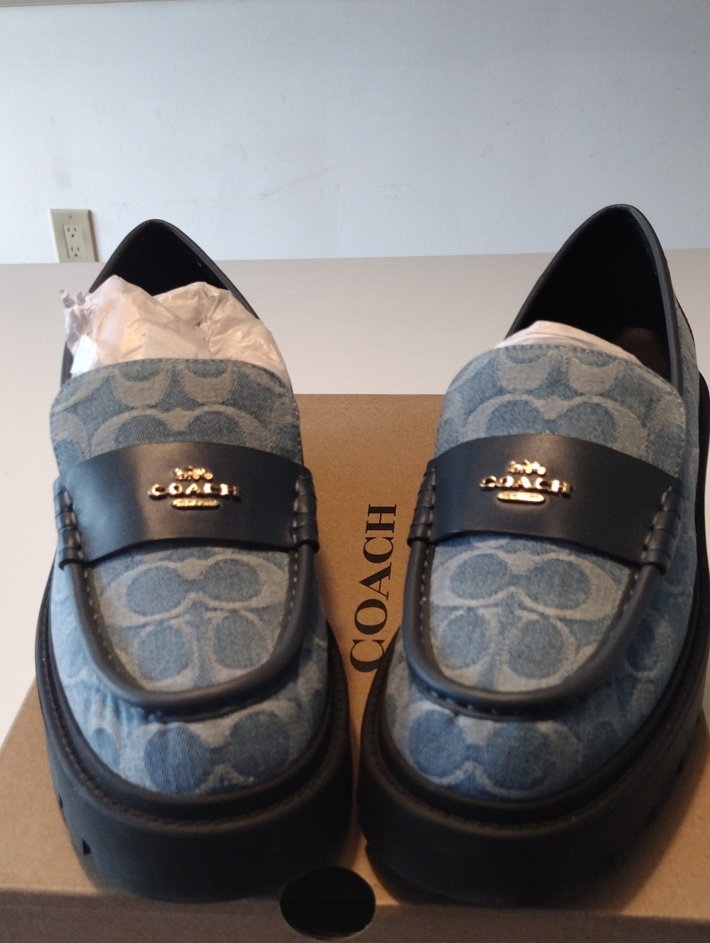 COACH Womens Denim Signature Penny Loafers. Pre-owned